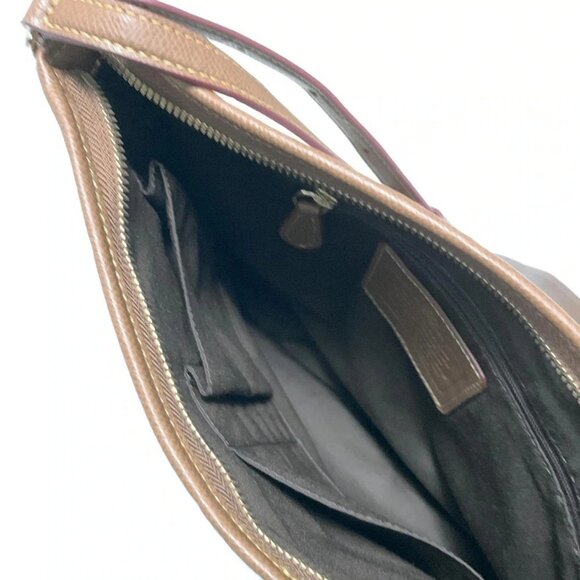 Auth COACH Luxury Signature File Bag F34938 Khaki Dark Brown PVC Leather - Picture 7 of 8